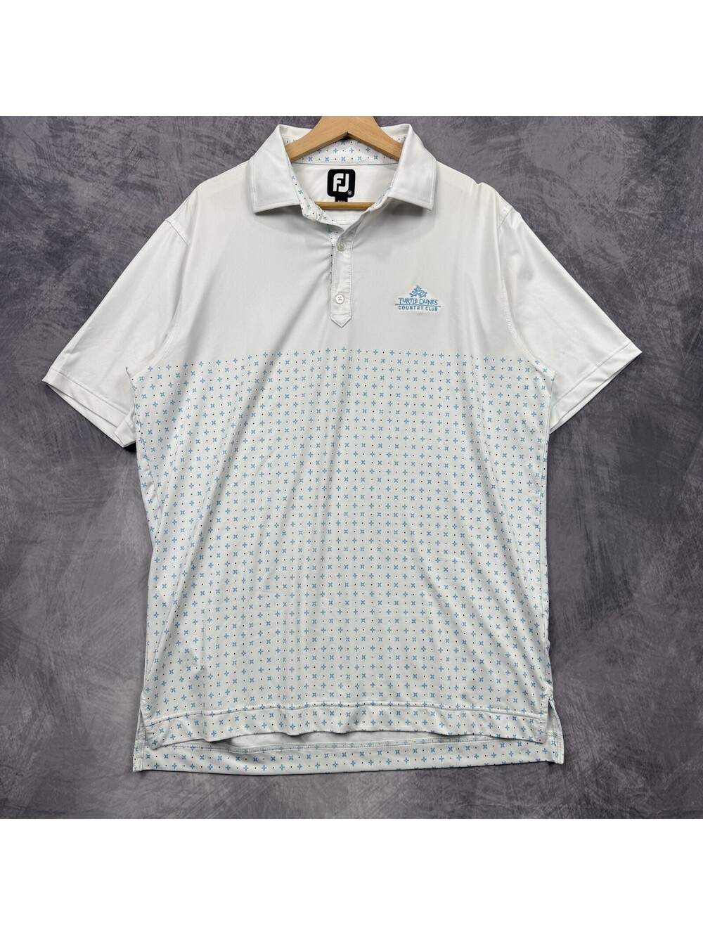 FootJoy Polo Shirt Mens Size M White Blue Turtle Dunes Golf Performance